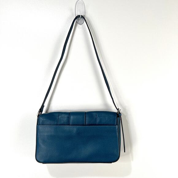 T Tahari Teal Frida Leather Shoulder Bag Baguette Blue - Picture 7 of 8